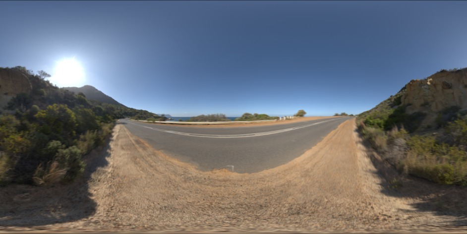 Simons Town road panorama with motion blur preview in VectorRIG.